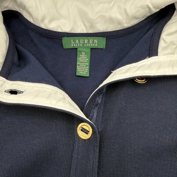 Lauren Ralph Lauren Navy Cotton Jacket Sweatshirt Gold Logo Buttons Women's 1X - Picture 4 of 10